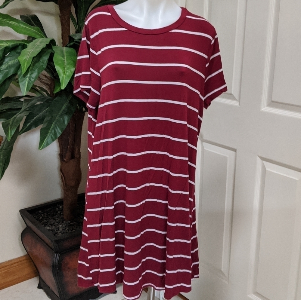 M Fasis Women's 1X Red/White Striped Midi Dress